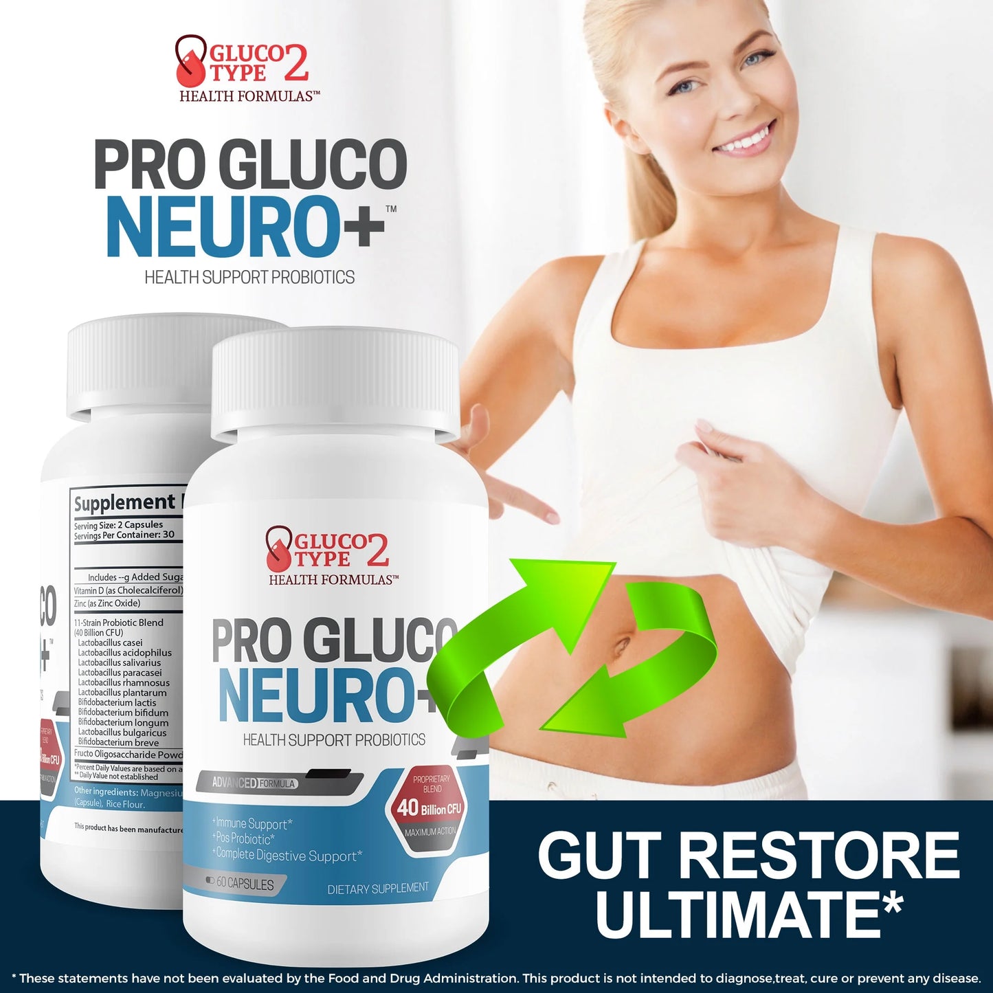 Pro Gluco Neuro + Probiotic Health Support - Digestive Immune Support to Promote Overall Blood & Body Health - Healthy Blood Balancing Probiotics Immune Support Formula - 60 Count