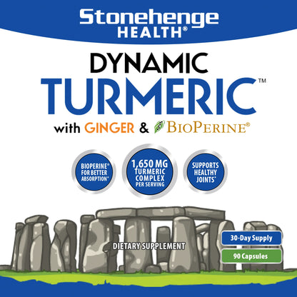 Dynamic Turmeric Curcumin Ginger Highest Potency Available. 1,650 Mg Turmeric with 95% Curcuminoids & Bioperine® Supports Joint Health, 90 Vegetarian Capsules (1 Pack)