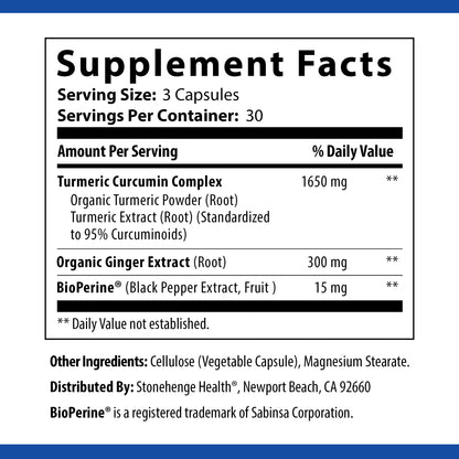 Dynamic Turmeric Curcumin Ginger Highest Potency Available. 1,650 Mg Turmeric with 95% Curcuminoids & Bioperine® Supports Joint Health, 90 Vegetarian Capsules (1 Pack)