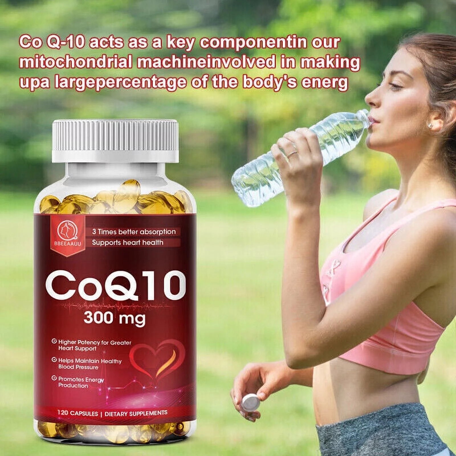 COQ10 Coenzyme Q10 300Mg Vegetarian Capsule Promotes Cardiovascular Health Heart Health - 120Ct