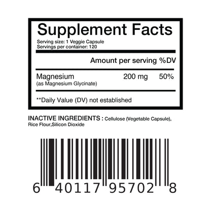 Magnesium Bisglycinate 200Mg High Absorption Chelated - 120 Vegan Capsules - Supports Hearth Health, Muscle Cramps, Bone Health, Positive Mood - Non-Gmo and Gluten Free