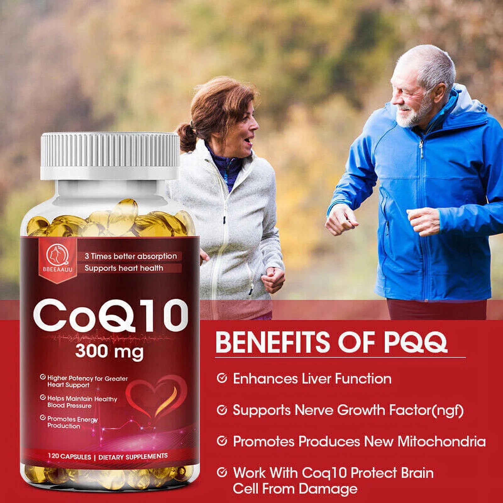 COQ10 Coenzyme Q10 300Mg Vegetarian Capsule Promotes Cardiovascular Health Heart Health - 120Ct