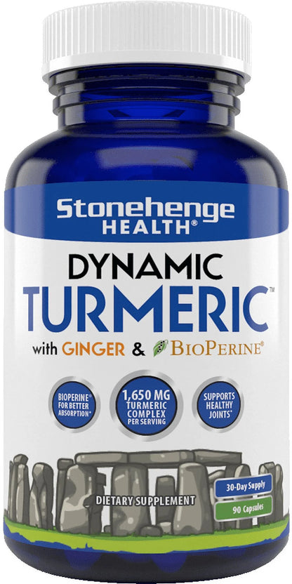 Dynamic Turmeric Curcumin Ginger Highest Potency Available. 1,650 Mg Turmeric with 95% Curcuminoids & Bioperine® Supports Joint Health, 90 Vegetarian Capsules (1 Pack)